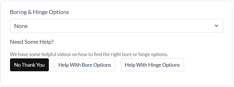 Boring and hinge options dropdown.