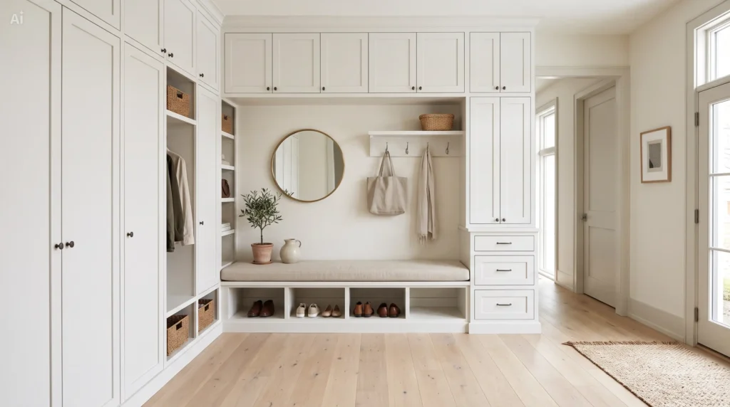 White mudroom slim shaker footer